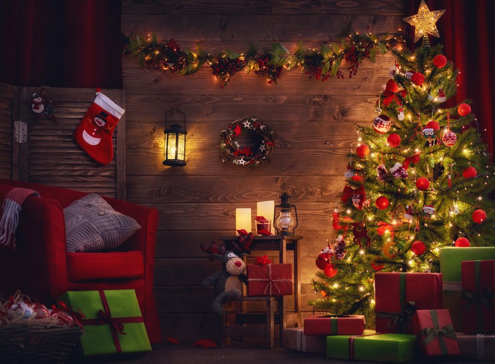 Обои елка, Рождественский день, Рождественские украшения, Рождество, освещение в разрешении 8000x5887