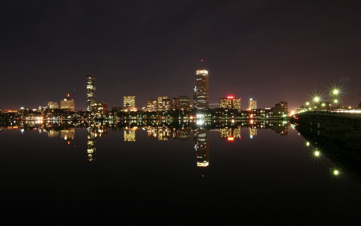 Обои Бостон, ночь, городской пейзаж, город, линия горизонта в разрешении 2560x1600