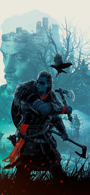 Обои assassins creed valhalla, assassins creed, стелс игры, арт, боевик в разрешении 1080x2340