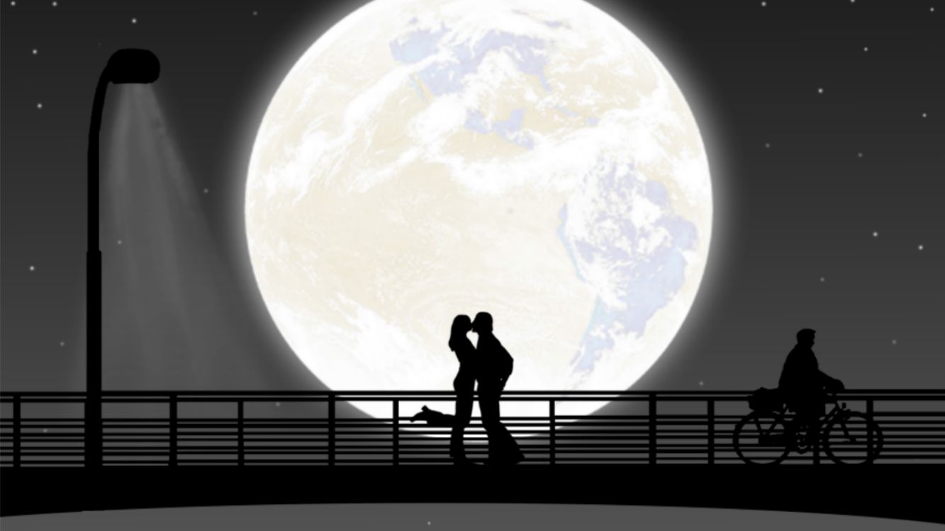 Обои луна, свет, силуэт, астрономический объект, атмосфера в разрешении 4696x2642
