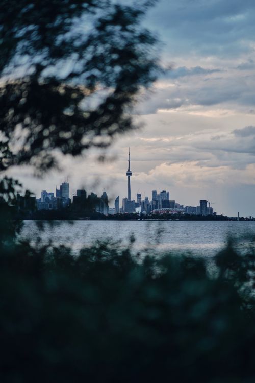 Обои вода, синий, облако, город, отражение в разрешении 2048x3072