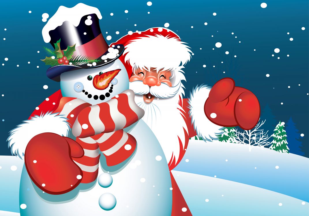 Обои Санта-Клаус, Рождественский день, Снеговик, Рождество, мультфильм в разрешении 2856x2000