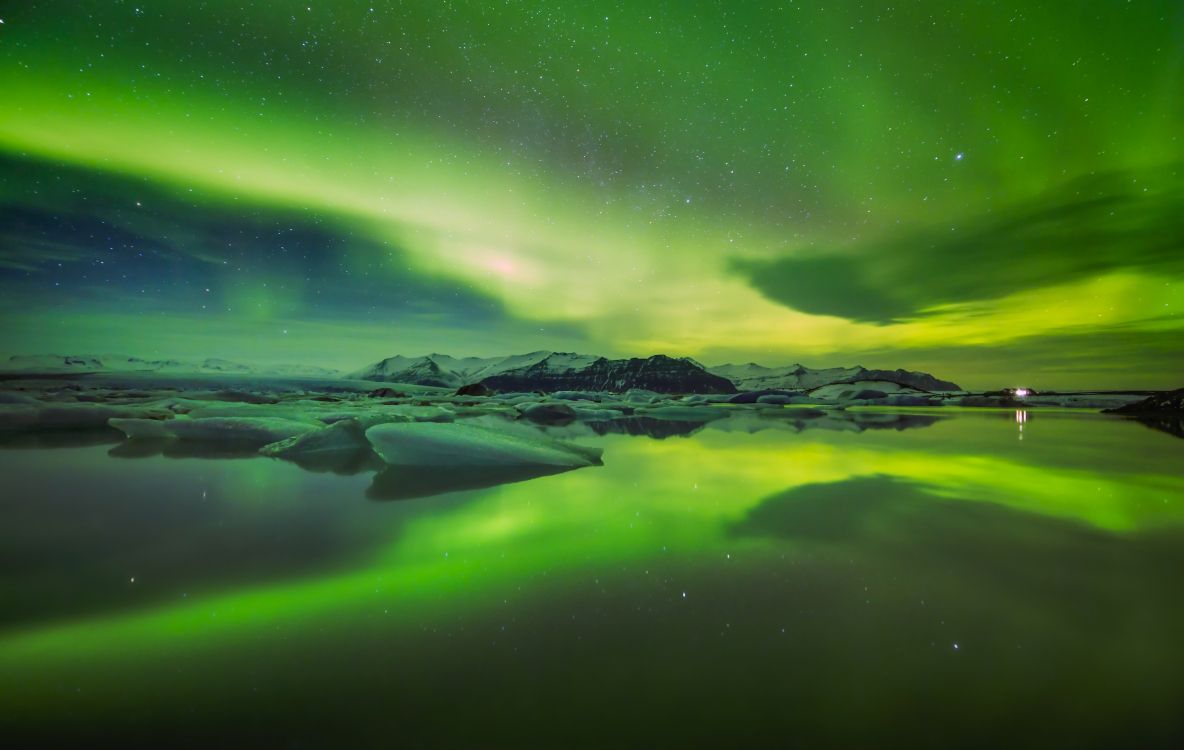 Обои природа, Аврора, зеленый, атмосфера, вода в разрешении 3000x1900