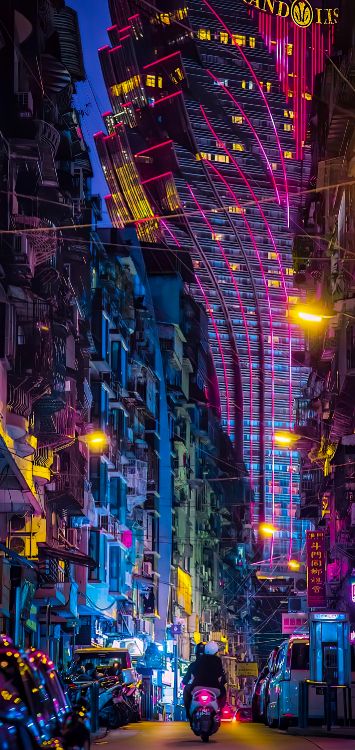 Обои яблоко, здание, свет, пурпур, освещение в разрешении 1421x3000