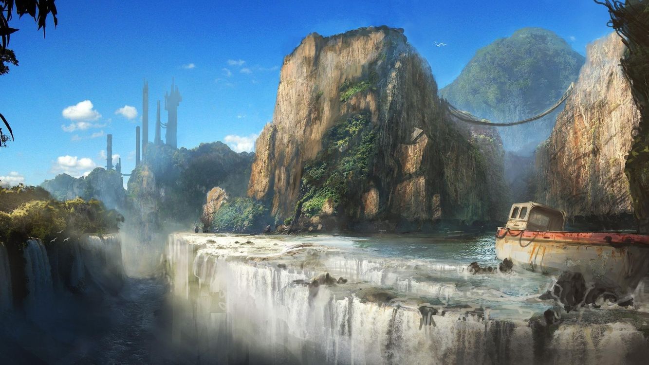 Обои природа, вода, водоток, красивая гора, небо в разрешении 2560x1440