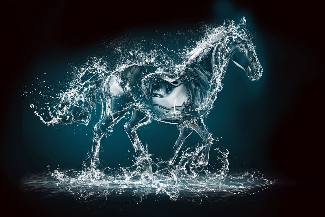 Обои воды лошадь, конь, жеребец, графический дизайн, графика в разрешении 9440x6294