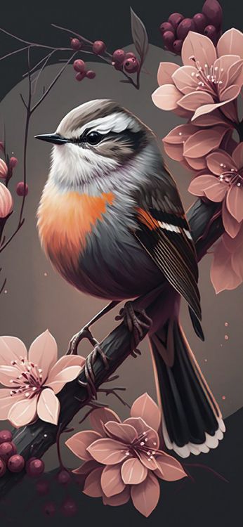 Обои арт, птица, ботаники, цветок, клюв в разрешении 1080x2340