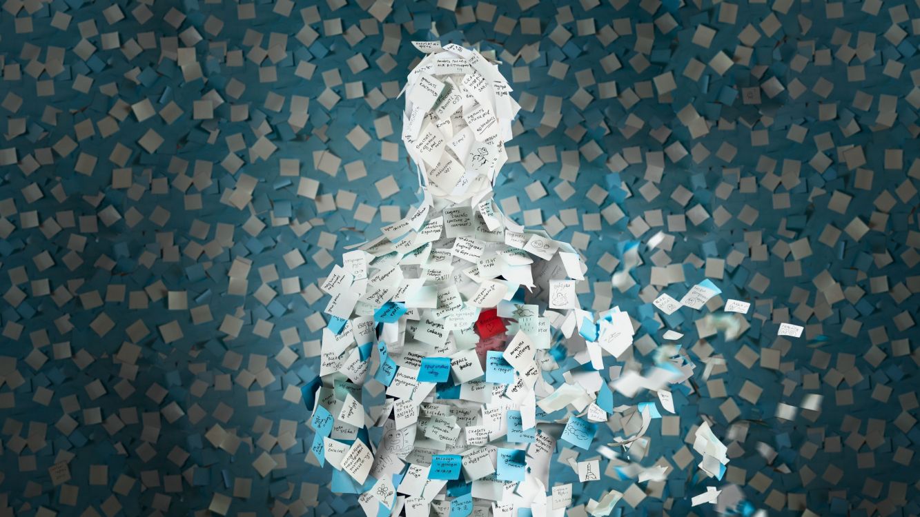 Обои Пост-это к сведению, бумага, синий, арт, вода в разрешении 3840x2160