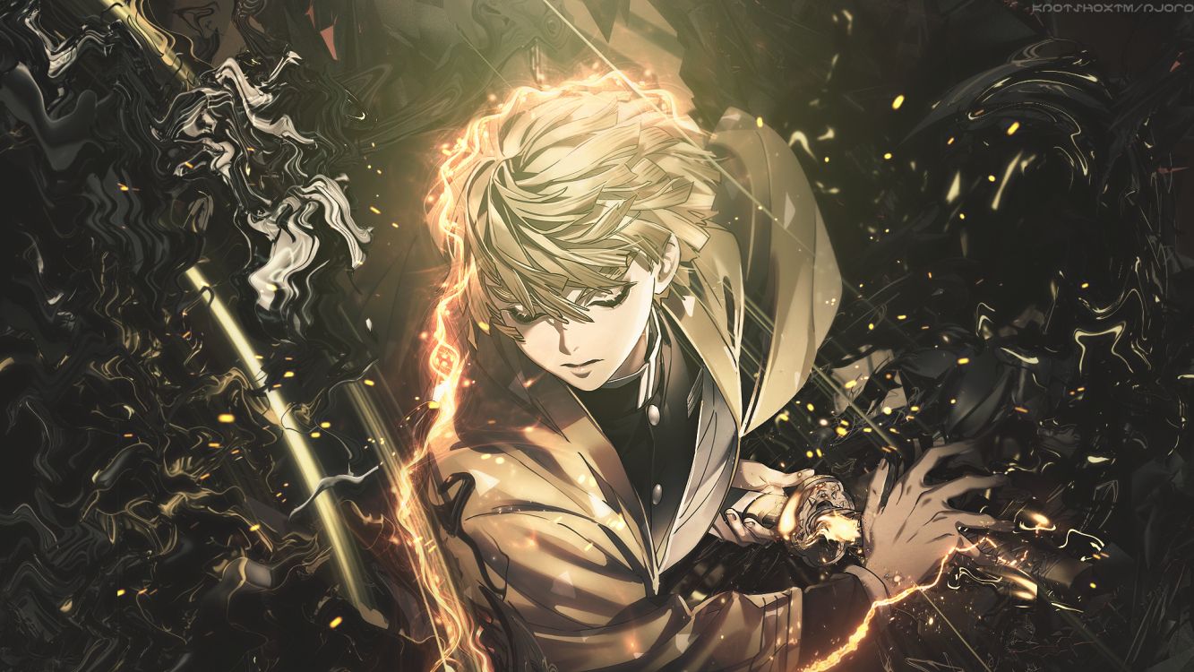 Обои истребитель демонов Зеницу, зеницу агацума, Незуко Камадо, Танджиро Камадо, Хашибира Иноске в разрешении 1920x1080